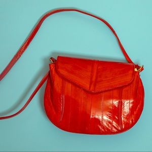 Vintage, candy red all leather saddlebag purse